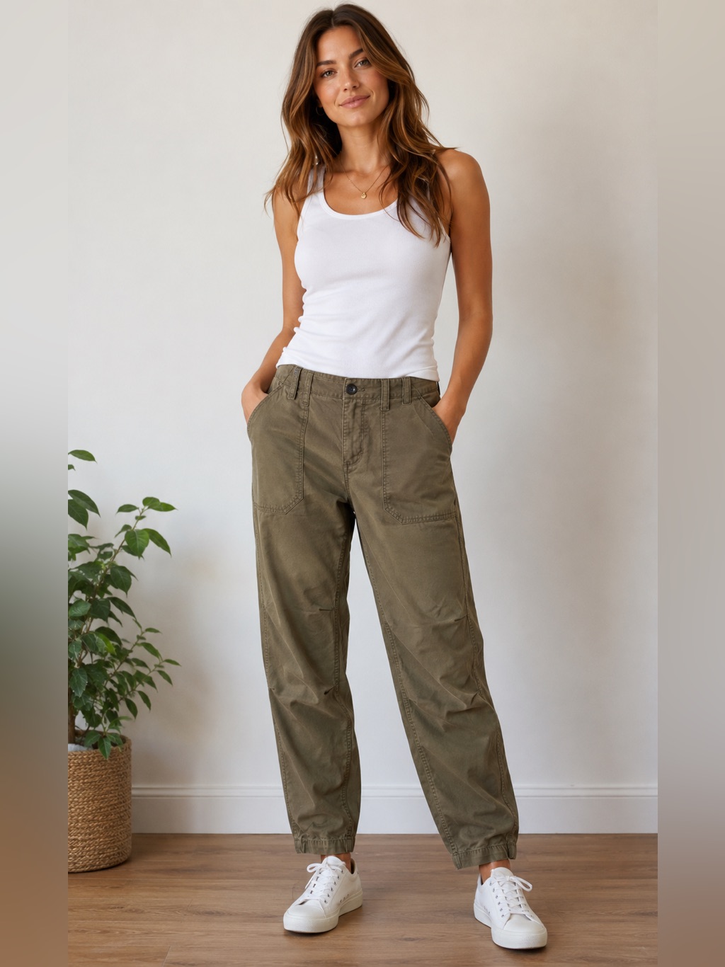 Zadig & Voltaire Olive Palma Grunge Baggy Cargo Pants, Size 40. 100% Cotton